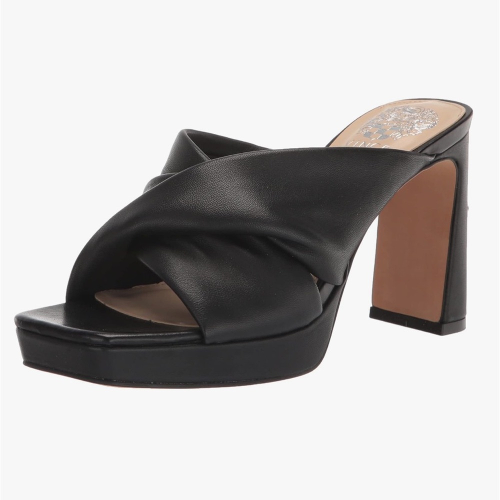 Vince Camuto Elmindi Black Leather Crisscross Platform Mule Heels